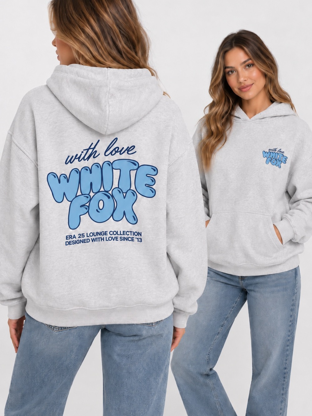 White Fox Light Gray 'with love White Fox' Logo Hoodie